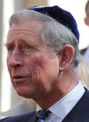 Prince Charles of Wales, regent to the British crown, wearing a yarmulke