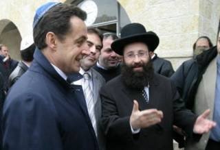 French president Nicolas Sarkozy wearing a yarmulke