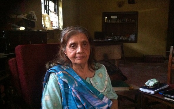 Nafeesathiek Thahira Sahabdeen, 68, at her ransacked home in Dharga Town, Sri Lanka.