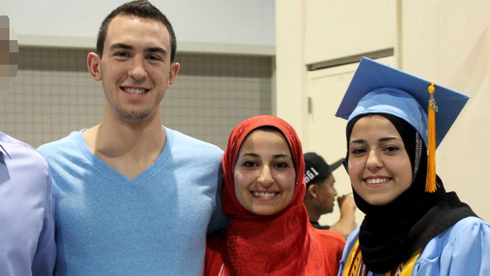 Deah Barakat, left, Yusor Mohammad, center, and Razan Mohammad Abu