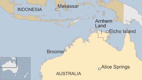 Map showing Arnhem Land, Elcho Island and Makassar