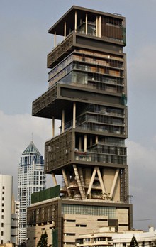Mukesh Ambani's 27-storey house in Mumbai.