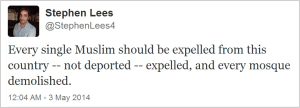 Stephen-Lees-expel-Muslims-tweet